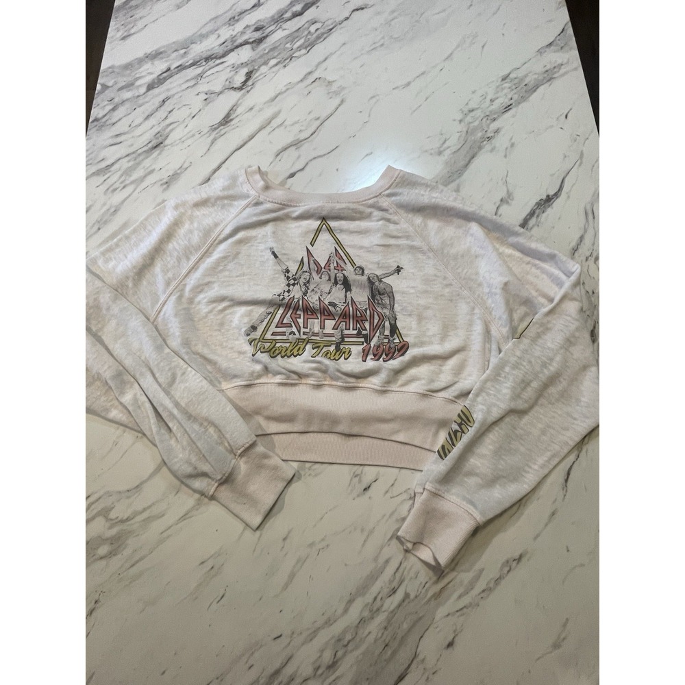 Recycled Karma Def Leppard Crop Top Long SleeveT-shirt Women's M 1992 Tour White